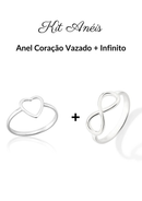 Kit Anel Coração Vazado e Anel Infinito em Prata 925