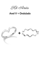 Kit de Anéis em V + Ondulado em Prata 925
