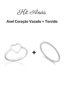 Kit Anel Coração Vazado e Anel Torcido em Prata 925
