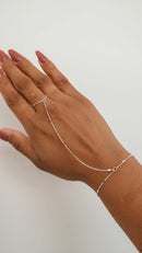 Pulseira Feminina Hand Chain Mini Corações[Prata 925]