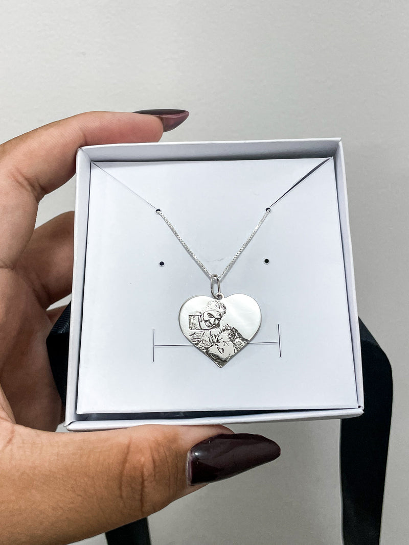 Colar Feminino 40cm + Pingente Personalizado Medalha Coração Fotogravação [Prata 925]