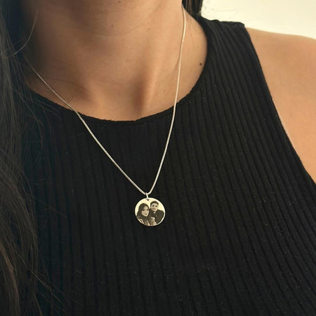 Colar Feminino 40cm + Pingente Personalizado Medalha Fotogravação [Prata 925]