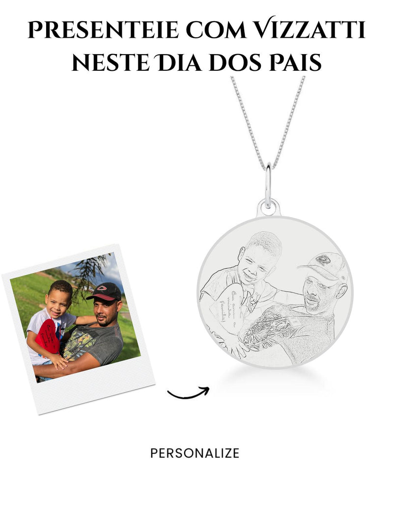 Corrente Masculina 70cm + Pingente Personalizado Medalha Fotogravação [Prata 925]