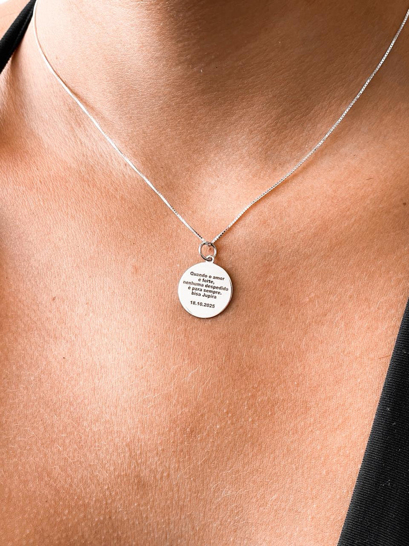 Colar Feminino 40cm + Pingente Personalizado Medalha Fotogravação [Prata 925]