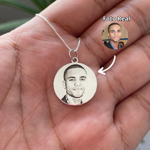 Colar Feminino 40cm + Pingente Personalizado Medalha Fotogravação [Prata 925]