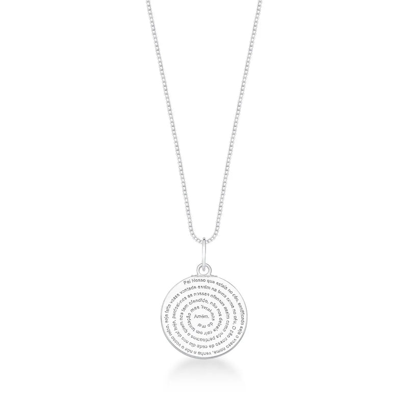 Colar Feminino 45cm + Pingente Medalha Oração Pai Nosso [Prata 925]