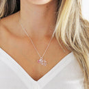 Pingente Menina, Coração e Pedra Rosa [Prata 925]