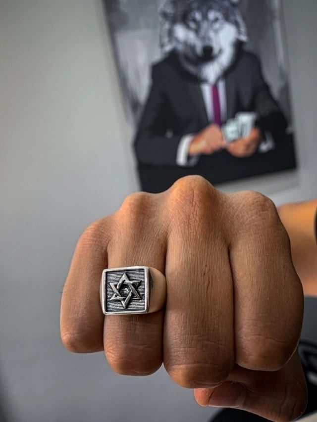 Anel Masculino Estrela De Davi [Prata 925]