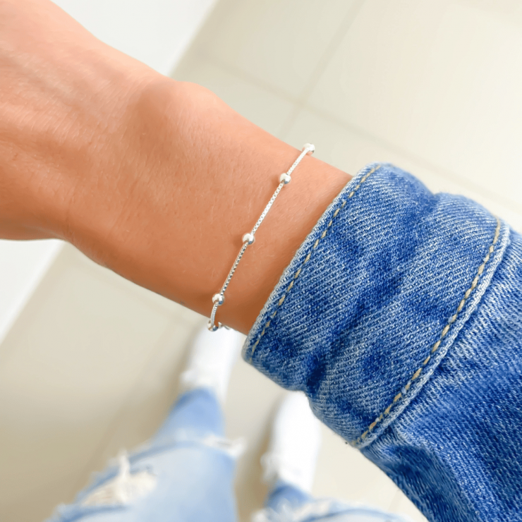 Pulseira Feminina Veneziana Com Bolinha 18cm [Prata 925]