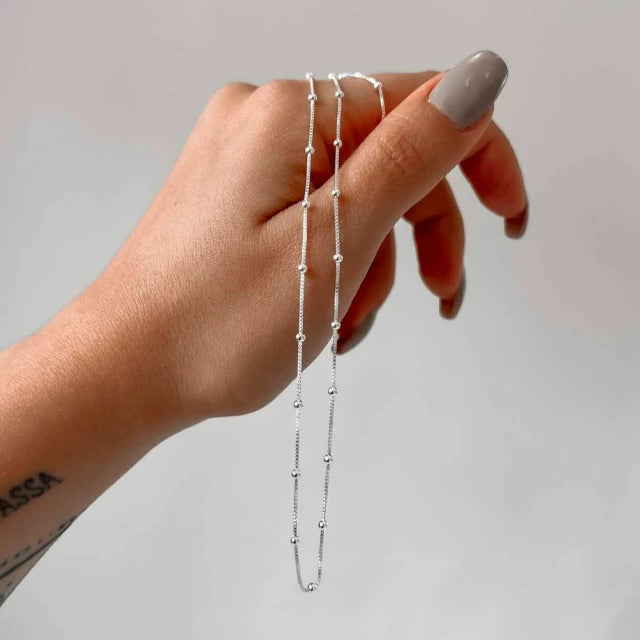 Colar Feminino Choker Bolinha 40cm [Prata 925]